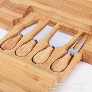 Bamboo Cheese Board <b>Set</b> With Knives <b>Square</b> Cutting Board For Serving Cheese And Snacks Durable Hand Wash Only - Product Image 4