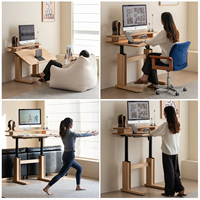 Bureau d'ordinateur électrique en bois avec élévateur, poste de travail pliable en bois massif, table de bureau à domicile fixée au sol avec tiroir à dossiers