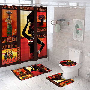 Juego de Cortinas de Ducha con Temática Étnica Africana, de Poliéster, Impermeables, Resistentes al Moho, Lavables a Máquina, para Baño, Venta al Por Mayor - Product Image 4