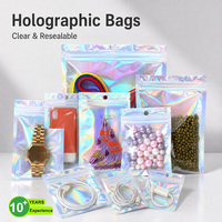 Sacs en Mylar holographiques transparents refermables avec fermeture éclair pour bijoux, boucles d'oreilles, câbles, accessoires électroniques