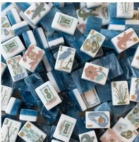 Juego de Mahjong Americano con Patrón de Playa y Océano, de Lujo, con Fichas Acrílicas de Dos Capas, Talladas a Mano, Tablero Plegable y Portátil