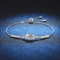 Bracelet en argent sterling S925 avec moissanite pour femme, couleur D, 1 carat, breloque étoile et fleur, ajustable, feuilles florales, bijoux fins