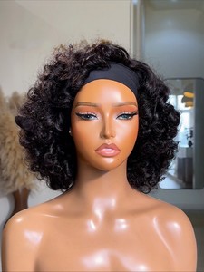 Perruque Bandeau <span class=keywords><strong>Cheveux</strong></span> Humains Brésiliens SDD Pleine Densité Ondulée Bouclée Non-Lace pour Femmes Noires - Product Image 3