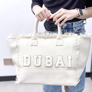 Keymay 6 Color Stock Waterproof Canvas Tassel Shopping Bags Women Handbags Ladies Beach Bag Tote Bags