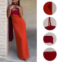 Robe longue femme prête à être expédiée, bicolore, à fines bretelles, col foulard, dos nu, coupe ajustée, élégante, pour soirée d'été