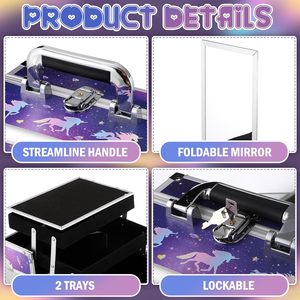 Filles grande capacité <span class=keywords><strong>licorne</strong></span> <span class=keywords><strong>maquillage</strong></span> Train cas mode pliable verrouillable cosmétique transporteur fermeture ouverte motif de bonbons boîte de <span class=keywords><strong>maquillage</strong></span> - Product Image 4