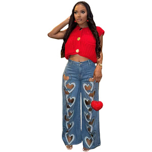 <span class=keywords><strong>Jeans</strong></span> da Donna Vintage a Gamba Larga in Denim a Vita Alta, Tinta Unita, Casual, con Dettaglio a Cuore Vuoto, per Inverno, Estate, Autunno, Stile Streetwear - Product Image 2