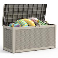 En stock aux États-Unis, boîte de rangement extérieure personnalisable de 380 L/100 gallons, grande boîte de rangement pour terrasse avec bordure pour outils, jardin et piscine