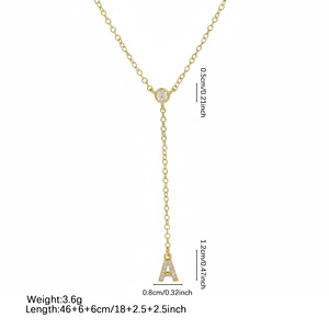 Collar Minimalista con Iniciales de 26 Letras, Chapado en Oro de 18K, con Circonitas, Cadena en Forma de Y, Collar Redondo con Circonitas - Product Image 2