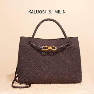 Nouveau sac bandoulière avec sangles, sac fourre-tout Carlos Fashion, cuir PU, tissé à la main, grande taille, hiver 2023, vert olive, marron - Product Image 1