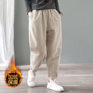 Women's Loose Harem <b>Pants</b> Corduroy Fleece <b>Lined</b> Warm Plus Size Casual Mid Waist Thick Outerwear Autumn Winter Long <b>Pants</b> - Product Image 4