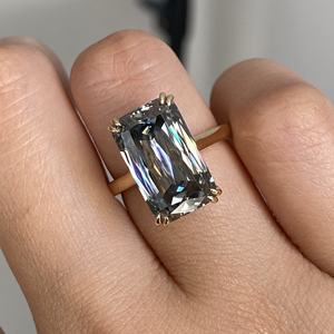 プロヴァンス15x 9mm放射形クリススカットダークグレーモアッサナイト結婚指輪セット女性ジュエリー10kイエローゴールド - Product Image 3