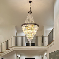Grand lustre de luxe moderne en acier inoxydable suspendu à LED pour le hall du salon, escalier rotatif à hauteur réglable
