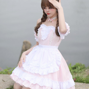 Lolita Maid Dress Pink White Ruffle Cosplay Costume Anime Role Play Outfit Spring 2023 - Product Image 1