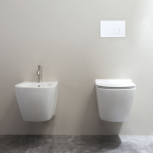 Nuevo Juego de Inodoro y Bidé de Porcelana para Baño, Color Blanco, Cerámica, Montado en la Pared - Product Image 2