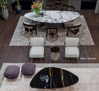 Ensemble de meubles de salle à manger en cuir naturel, ovale, moderne, haut de gamme, base en cuir, table à manger de luxe italienne en marbre