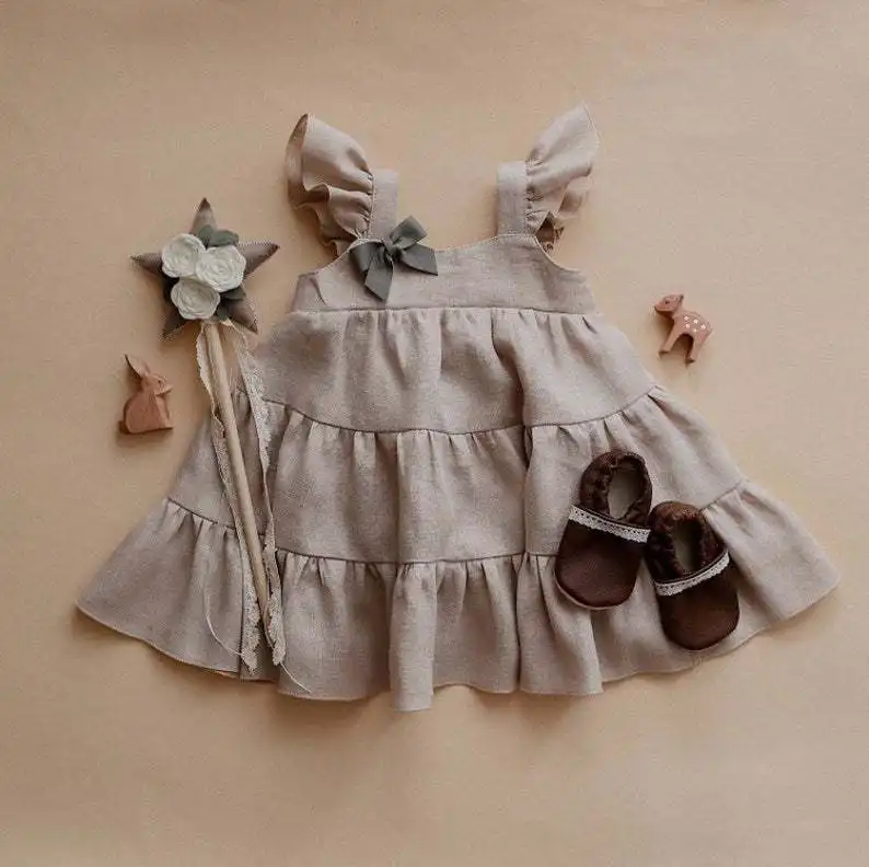 Robe bébé en coton et lin Robe d'été pour bébé vêtements bébé fille