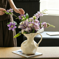 Vase en céramique haut de gamme de style européen à poignée irrégulière, récipient hydroponique pour fleurs, idéal pour la maison et les salles d'hôtel