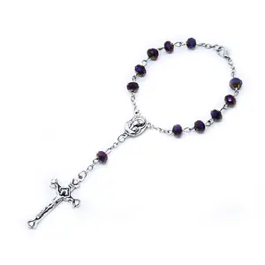 处女玛丽天主教圣徒祈祷念珠十字手镯水晶念珠手镯天主教和珠子手镯念珠念珠