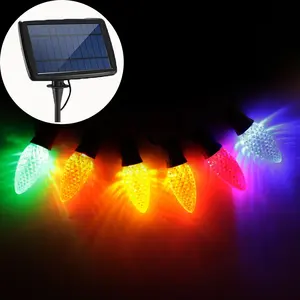 Lâmpada solar RGB de fábrica para decoração de jardim ao ar livre, lâmpadas LED de energia solar C9 para iluminação de Natal