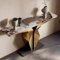 Meubles de salon, entrée, console en métal nordique moderne, table de console de luxe en marbre doré pour le couloir