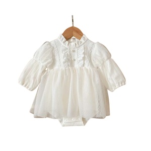 Vestido de Niña Estilo Corte Real Francesa con Mangas Abullonadas y Tul Suave, Body de Bebé Personalizado - Product Image 1