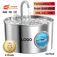 Fontaine à eau automatique pour chat en acier inoxydable, pompe silencieuse, 3,2 L, fontaine à eau pour animaux de compagnie, alimentée par USB, distributeur d'eau pour chat d'intérieur