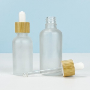 Essential Oil <b>Bottle</b> 30ml Frosted Glass <b>Dropper</b> <b>Bottle</b> with Bamboo Lid Skin Care Product Packaging - Product Image 1