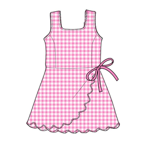 GSD3779 Venta al por mayor Nuevo conjunto de yoga estilo boutique para niñas, vestido rosa a cuadros para niña, sin MOQ, ODM - Product Image 1