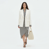 Blazer élégant en lin blanc à rayures fines, double boutonnage, boutons dorés, revers crantés, sur mesure pour femme, idéal pour le bureau