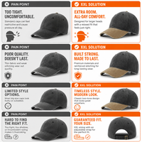 Casquette de baseball XXL surdimensionnée 68 cm pour têtes larges, couronne profonde, 100 % coton, broderie personnalisée YKZG, casquette de papa