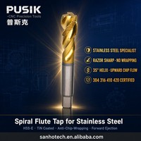 DIN371 DIN376 6H HSS-E M35 Kobalt TiCN Berlapis Anti Lengket INOX SS304 SS316 Baja Tahan Karat Tap Mesin Spiral Flute untuk Lubang Buta