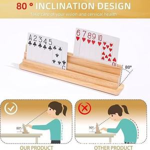 Wooden <b>playing</b> <b>card</b> holder, multi-tiered shelf, solid wood display rack with recessed storage, solid wood <b>playing</b> <b>card</b> holder. - Product Image 3