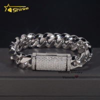 Bracelet cubain à maillons serrés en argent 925 fait à la main, style hip-hop, bijoux de rappeur personnalisés, serti de moissanite de 12 mm