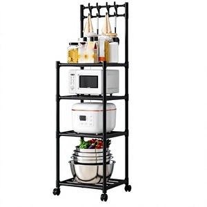 Estante de almacenamiento metálico de cuatro niveles con ruedas para organización de cocina, diseño minimalista, carrito utilitario de tipo vertical. - Product Image 1