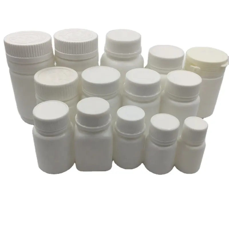 10ml-500ml botellas de pastillas de plástico blanco ámbar claro HDPE PET cápsula farmacéutica pastillero tapón de rosca, gorra CRC, tapa de seguridad