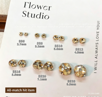 Accessoires pour ongles en forme de boule de diamant couleur champagne, perles de cristal étincelantes, sans base, diamants empilés à la main, style fleur 3D
