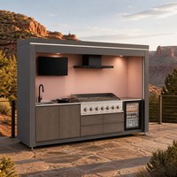 Module de cuisine extérieur en aluminium durable avec barbecue intégré, évier et réfrigérateur pour zone de restauration extérieure