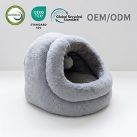 Vente en gros : Niche pour chat en peluche unie d'hiver, type igloo semi-fermé, apaisante, anti-anxiété, lavable – Fabricant