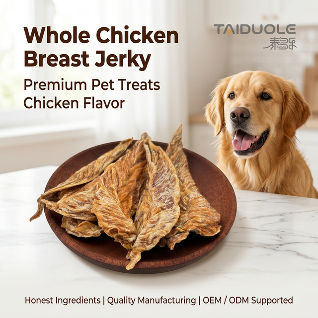 OEM Whole Chicken Breast Dog Treats Single Piece Real Meat Strip Oven Baked Jerky for Large Breed High Protein Snack