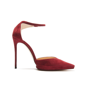Women <strong>Red</strong> <strong>Suede</strong> Pointed Toe Pumps Stiletto Heel Ankle Strap Luxury Dinner Party Wedding Evening Dress <strong>Shoes</strong> Dazzling Wholesale - Product Image 4