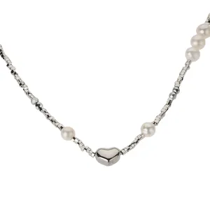 Wholesale Stainless Steel Heart Charm Pendant Hematite Stone Imitation Pearl Women Fashion Jewelry Necklaces