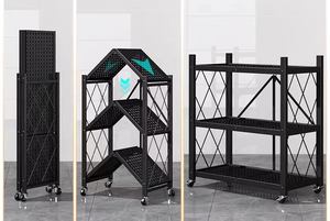 4-Tier Opvouwbare Keuken Staande Rekken Planken Metalen Opslag Opvouwbare Pantry Rack Met Wielen - Product Image 5