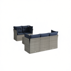 Conjunto de Sofás de Patio de Ratán Sintético Gris para 6 Personas, Muebles de Exterior Duraderos de Diseño Contemporáneo - Product Image 1
