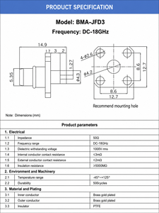 <span class=keywords><strong>BMA</strong></span>-JFD3 DC-18GHz ขั้วต่อ RF แบบตัวเมีย <span class=keywords><strong>BMA</strong></span> ชุบทอง 4 รู แบบหน้าแปลนสี่เหลี่ยม VSWR ต่ำ สำหรับเครื่องมือทดสอบไมโครเวฟ โมดูลเรดาร์ - Product Image 5