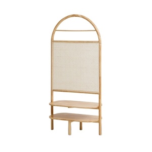 <span class=keywords><strong>Paravent</strong></span> de séparation de pièce moderne et créatif, cadre <span class=keywords><strong>en</strong></span> <span class=keywords><strong>bois</strong></span> massif de qualité, rotin <span class=keywords><strong>naturel</strong></span> tissé, étagère amovible - Product Image 6