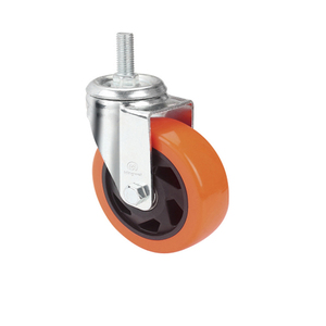 Roulettes industrielles M12 Guangdong, orange, en PP/PVC, moyenne capacité, avec tige de 4 pouces, roulettes pivotantes avec bande de roulement - Product Image 1