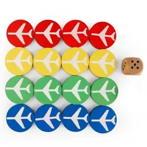 लकड़ी के उड़ने वाले शतरंज के टुकड़े पिकनिक चटाई सहायक उपकरण गोल लकड़ी के चिप्स रंगीन लकड़ी की पहेली हवाई जहाज खेल शतरंज
