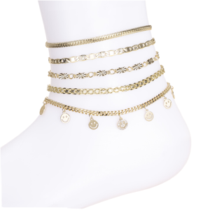 CM <span class=keywords><strong>YIM</strong></span> Vente en gros de bijoux fantaisie, chevillères en laiton plaqué or 14 carats, imperméables, charme sourire, style simple, chaînes de pied pour femmes - Product Image 2