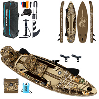 Planche de paddle gonflable extra large de 12 pieds, planche de SUP haute capacité avec plusieurs supports pour cannes à pêche pour les pêcheurs